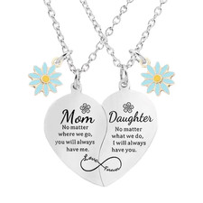 2 Pcs Daisy Charm Mother Daughter Heart Matching Pendant Necklace Set