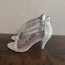 KLUB NICO Satin White Ankle Strap & Buckle Closure Heels