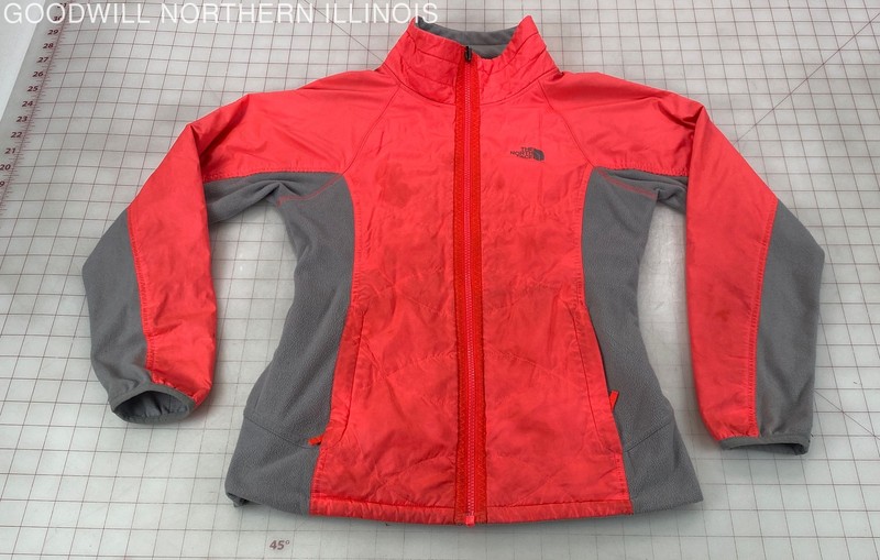 Girls' The North Face Gray/Pink Reversible Fleece Jacket Size L (14/16)