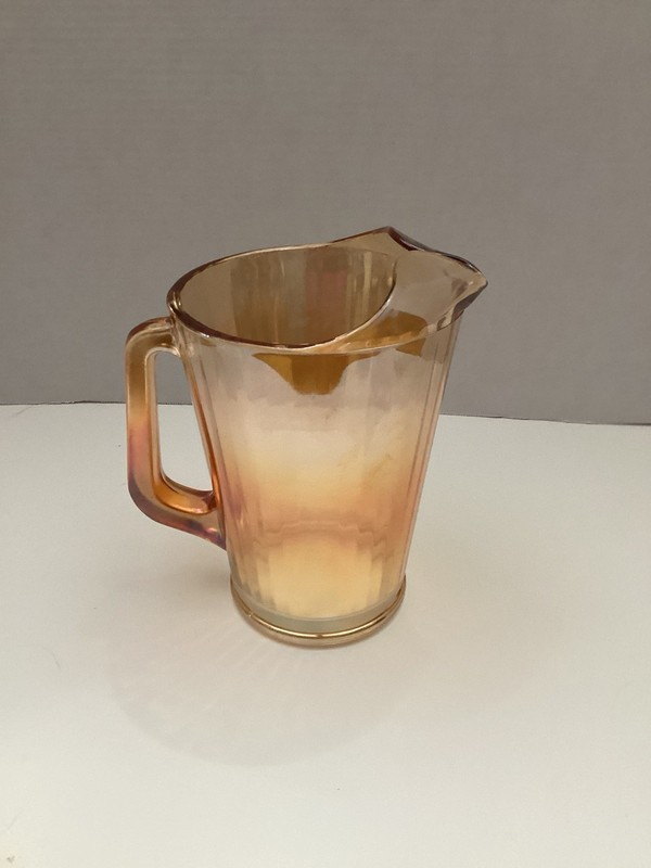 Carnival Glass Pitcher Vtg Art Deco JeannettGlass Hex Optic, Marigold Iridescent