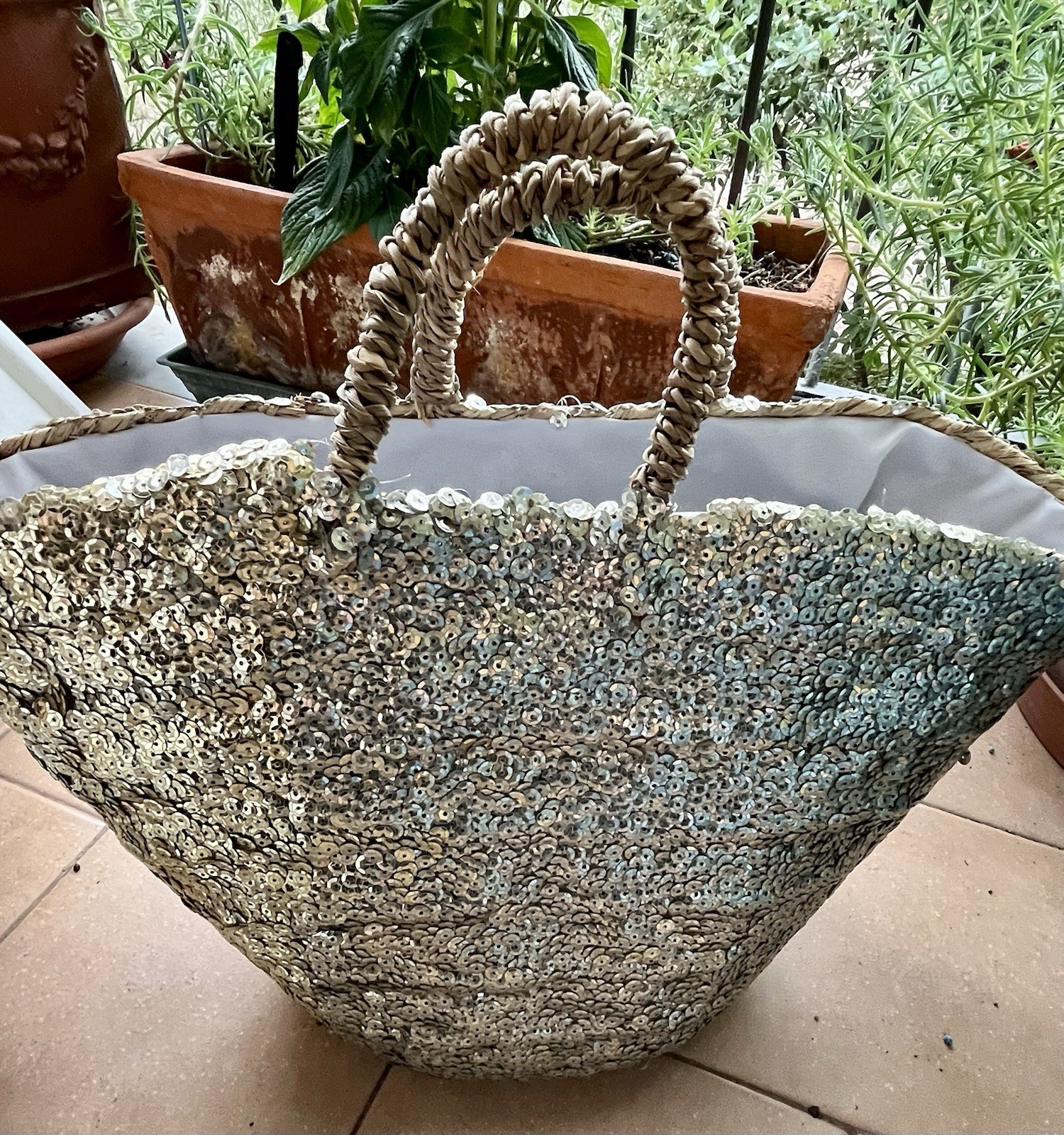 Borsa In Paglia Coffa Donna Con Paillettes