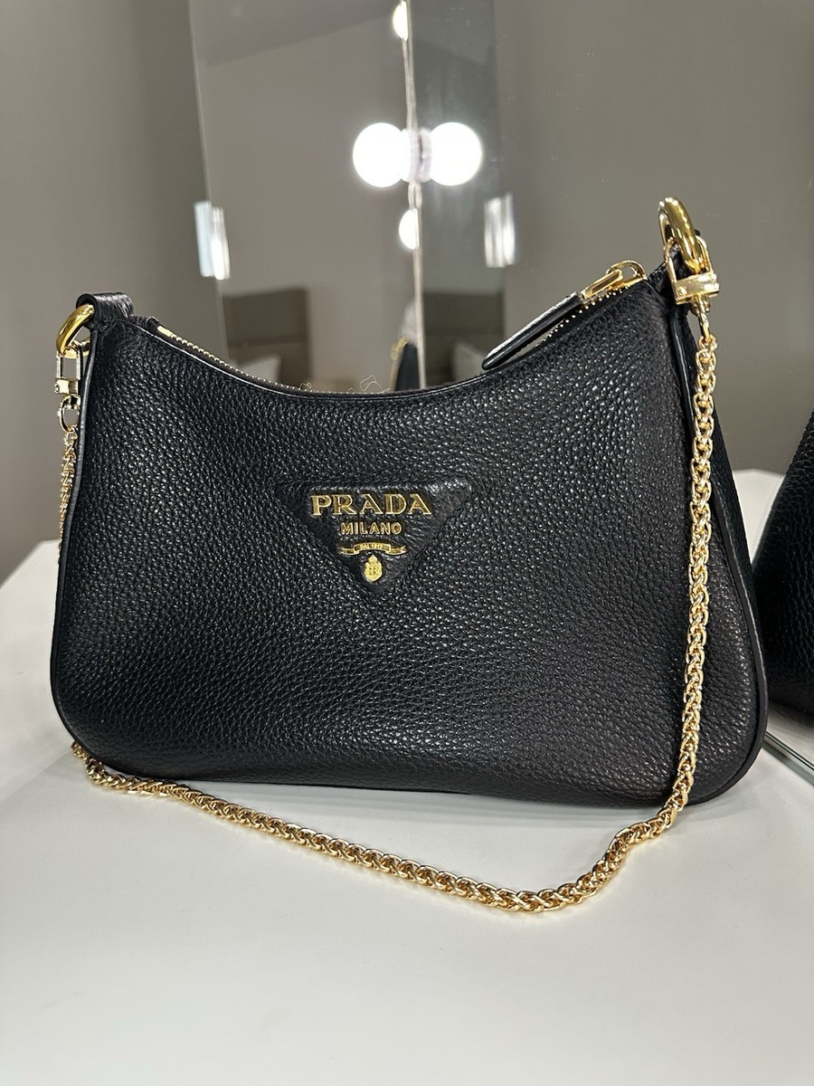 Prada Leather Shoulder Bag Black New