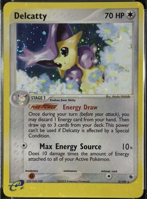 MAJOR HOLO BLEED 2003 Pokemon EX Ruby & Sapphire Delcatty 5/109 W/ 4x SWIRLS NM+