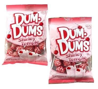2pc Dum-Dums Shirley Temple Flavored Lollipops 3.5 Oz Bags Cherry Indv Wrap Pops