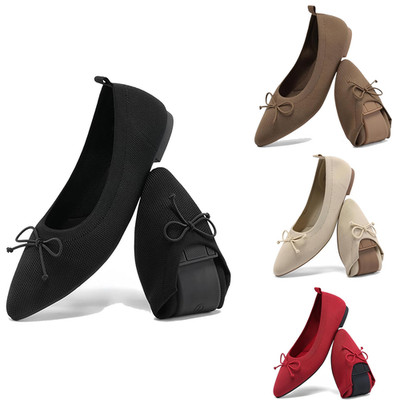 Women Foldable Knit Ballet Flats Comfortable Pointed Toe Slip On Flat Shoes