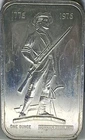 1776 1976 Bicentennial Minuteman 1 Oz Fine Silver Art Bar Gorham Sterling Ltd Ed