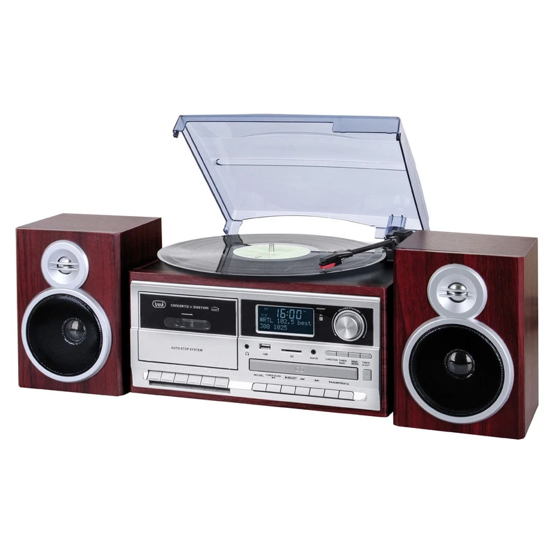 Giradischi Stereo 33 45 78 Giri Legno Trevi TT 1072 DAB Bluetooth CD Cassette, fotografia 7 di 9