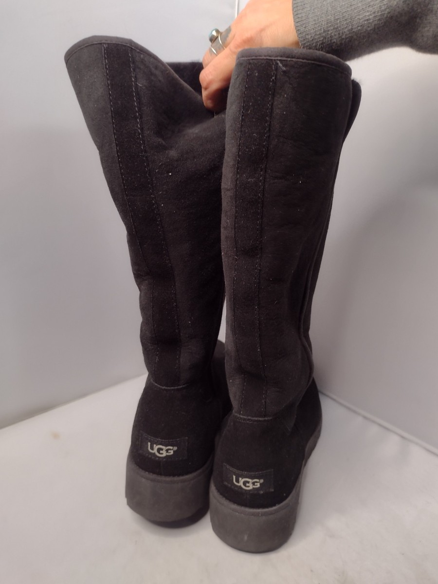 UGG Women's Kara Classic Tall Slim Black Boots 10 Wedge Suede A6 View 4