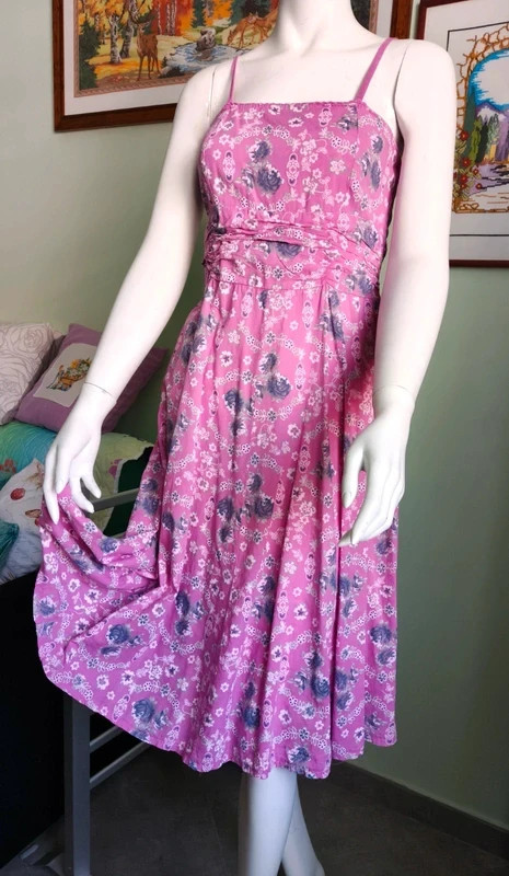 Vestito rosa a fiori - Boho chic - 100% cotone