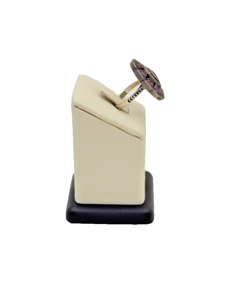 925 Sterling Silver Synthetic Ruby & CZ Oval Ring… - image 2