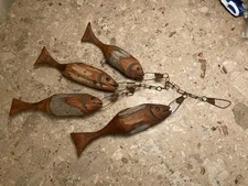 Vintage Fish On Stringer Hand Carved Wood Trout Bass Rustic Cabin Home Decor