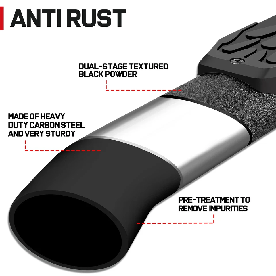 FOR 2009-2018 Dodge Ram 1500 Crew Cab Side Step Curved Running Board Nerf Bar - Imagem 4 de 4