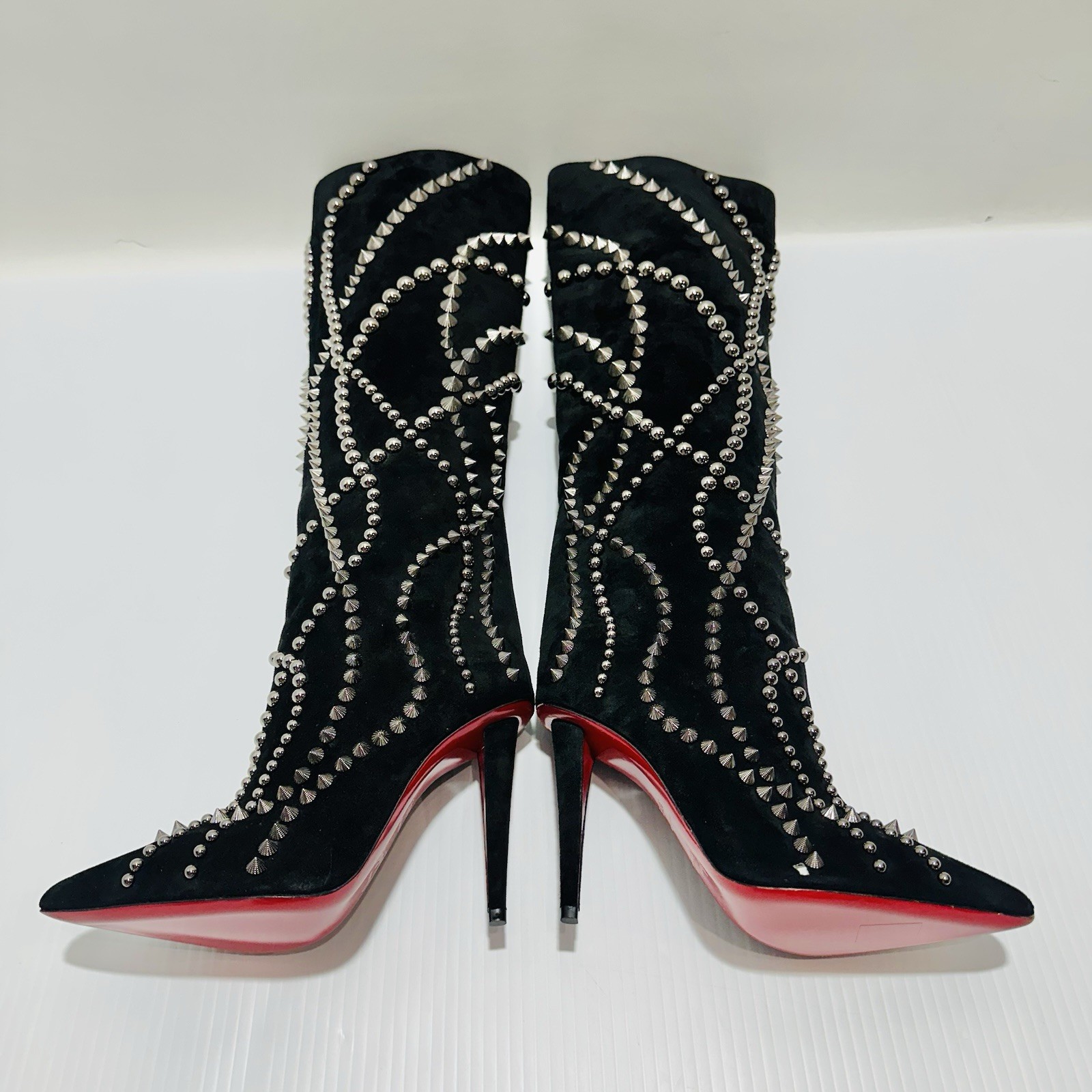 Christian Louboutin 36.5 US 6.5 Astrilarge Botta Pika 100 Black Suede Boots NWOB image 8