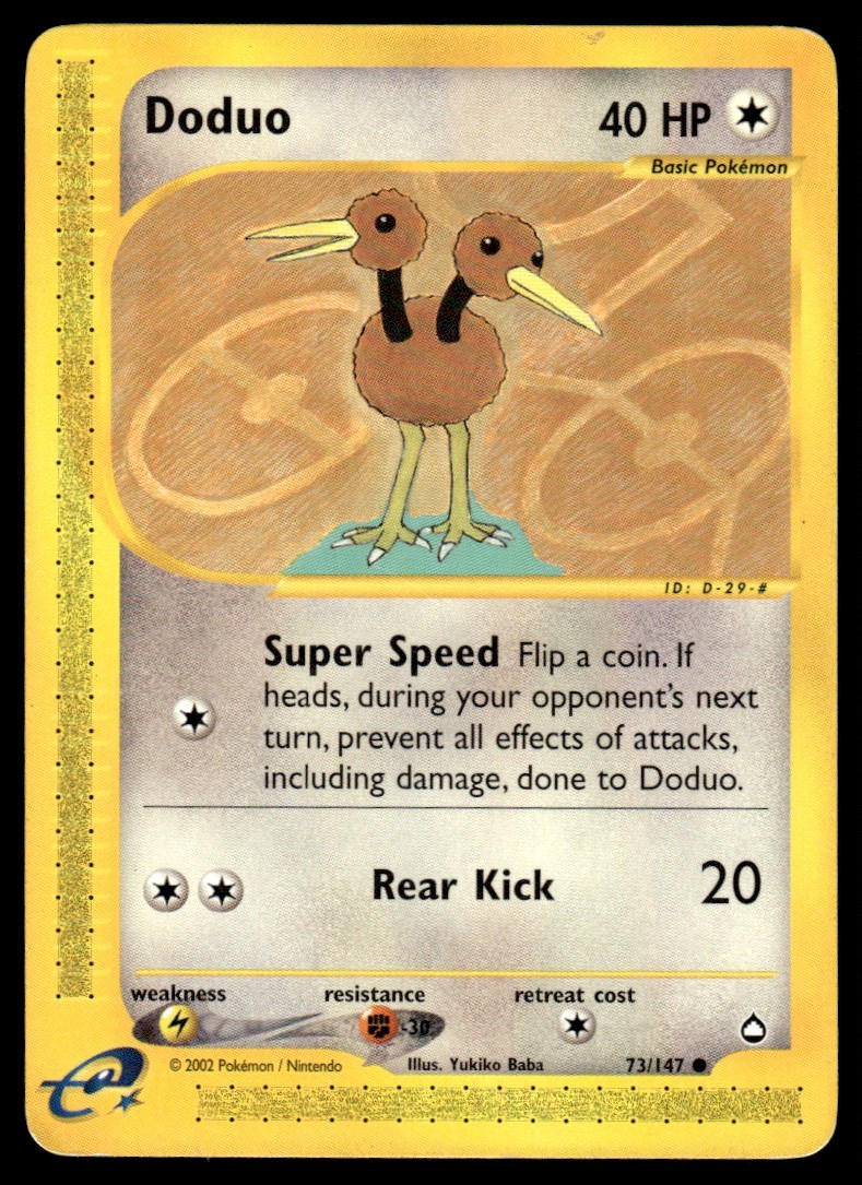2002 Pokemon E-Card - Aquapolis Doduo #73 Light Play