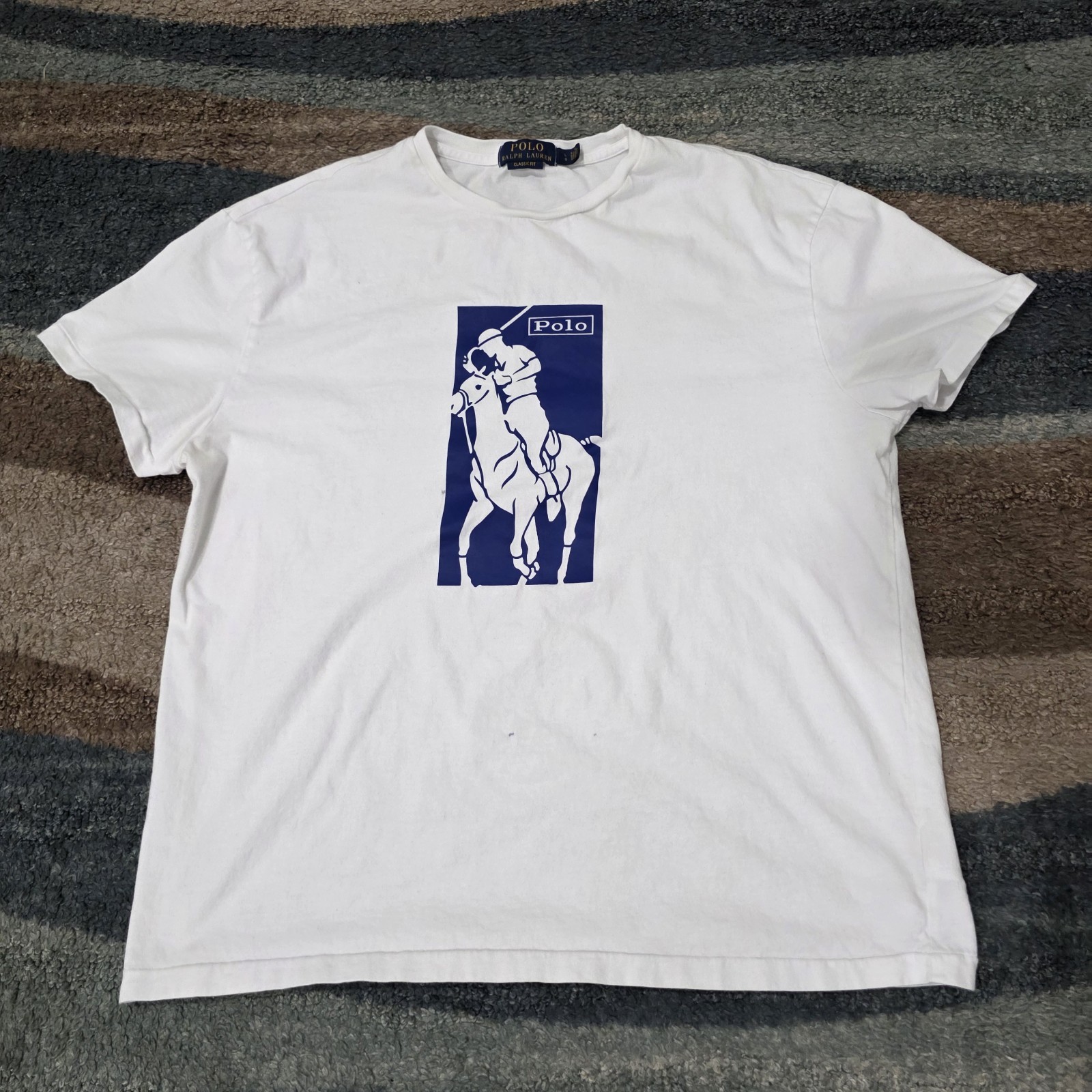 Polo Ralph Lauren Uomo Big Pony T Shirt Vestibilità Classica Bianco Blu L