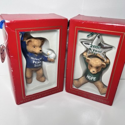 Wish Bear Christmas Year of Peace Hope Ornaments 2000 May Dept Stores Set 2 NIB