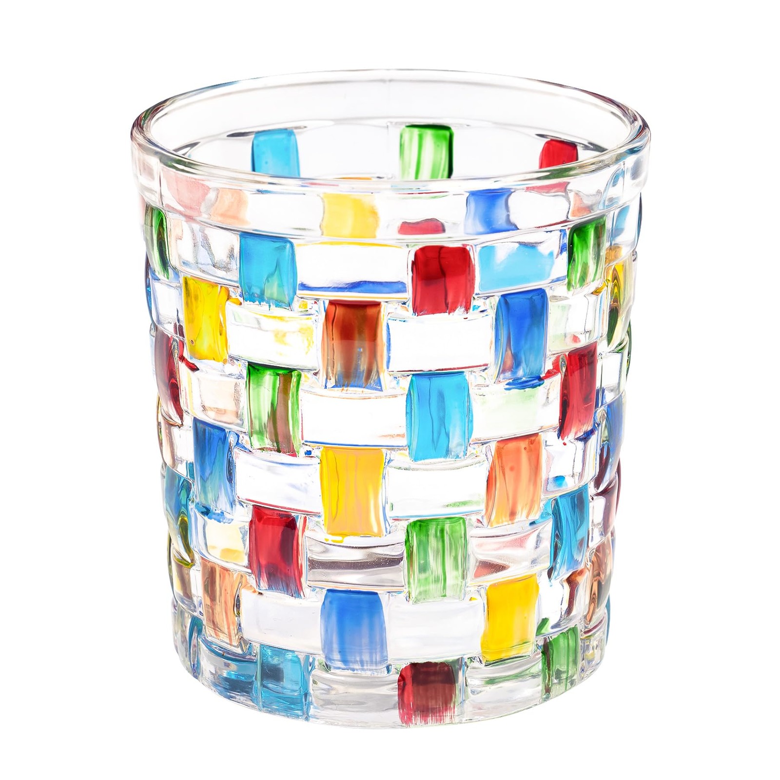 Tealight Stained Glass Votive Candle Holder with Woven Pattern-image