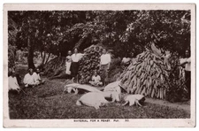 1910 Ethnic Fijian South Pacific RPPC Natives Prepare Feast, Turtles, Tuber Yams