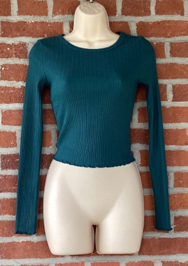 EUC Aeropostale Green Long Sleeve Ribbed Seriously Soft Shrunken Tee Size Small