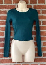 EUC Aeropostale Green Long Sleeve Ribbed Seriously Soft Shrunken Tee Size Small