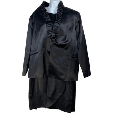 Black Silk Blend Ruffle Jacket Sheath Dress 2 Piece Set old money romantic goth