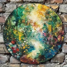 1pc 2D 1pc 7.87x 7.87inch Round Aluminum Wall Art- and Green Vibrant Abstract L