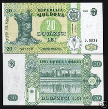 MOLDOVA 20 LEI P-13 2004 KING FORTRESS UNC BILL MONEY WORLD CURRENCY BANK NOTE