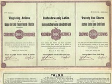 AUSTRIA CENTRAL LAND CREDIT BANK stock certificate 1924 25 SH 3000 CROWNS