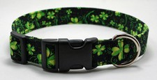 Shamrocks on Black St Patrick Fabric Dog Collar Adjustable Handmade Custom