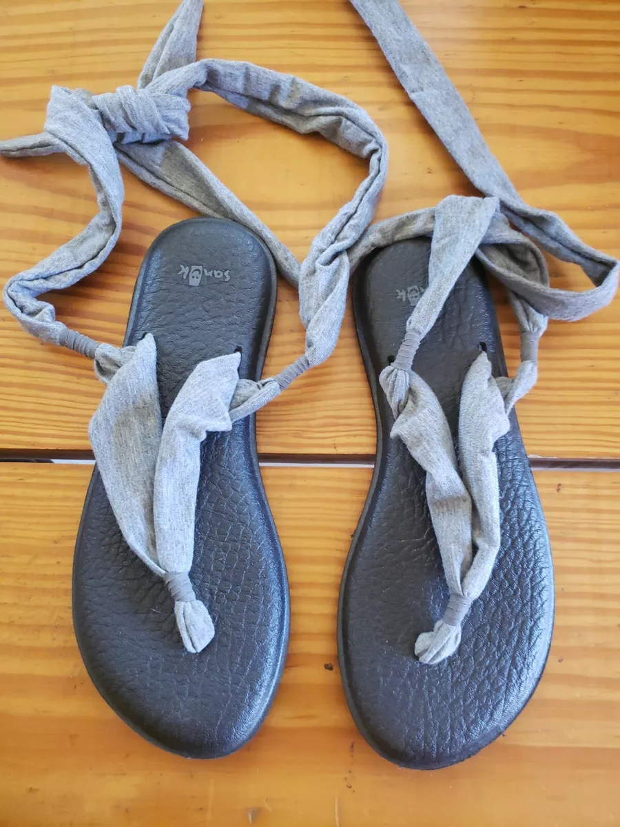 Sanuk Yoga Mat Ankle Wrap Sandals Women Size 6 New Gray