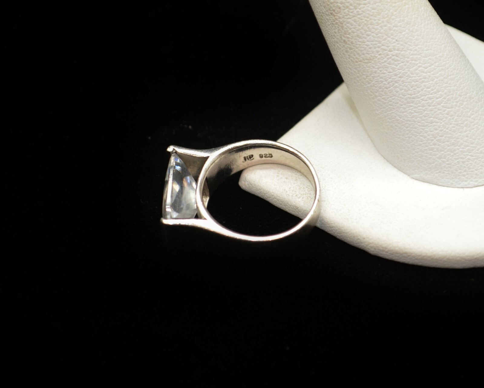 Sterling Silver Big Rectangle Clear Gem Ring SZ 8… - image 5