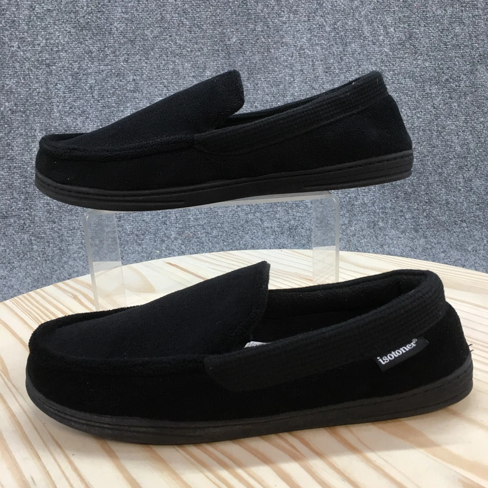 Zapatillas Isotoner Para Hombre 8-9 Microterry Y Waffle Travis Sin Cordones Mocasín Negro Foto 2 de 4