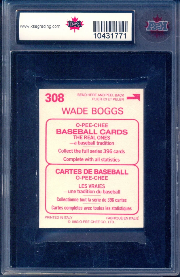 1983 Topps OPC Stickers #308 Wade Boggs Rookie KSA 8.5 NM-MT+ Boston Red Sox RC - Image 2 of 2