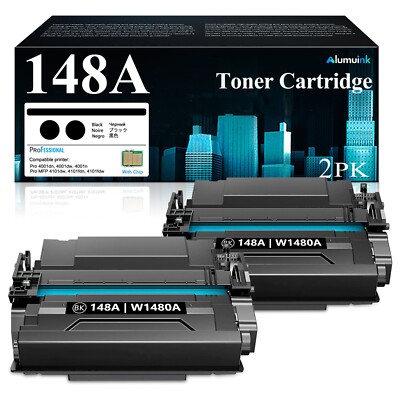 Compatible 148A 148X Toner 2PK for HP 4001dw 4101fdw Printer High Yield (Chip)
