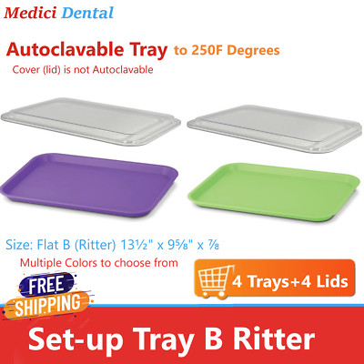 Dental B Ritter Tray Covered with Lid, 4 Trays with 4 Lids, Combo Pack Trays Lid