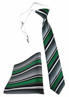 Tigertie Kinderkrawatte + Einstecktuch In GrüN Silber Grau Weiss Gestreift