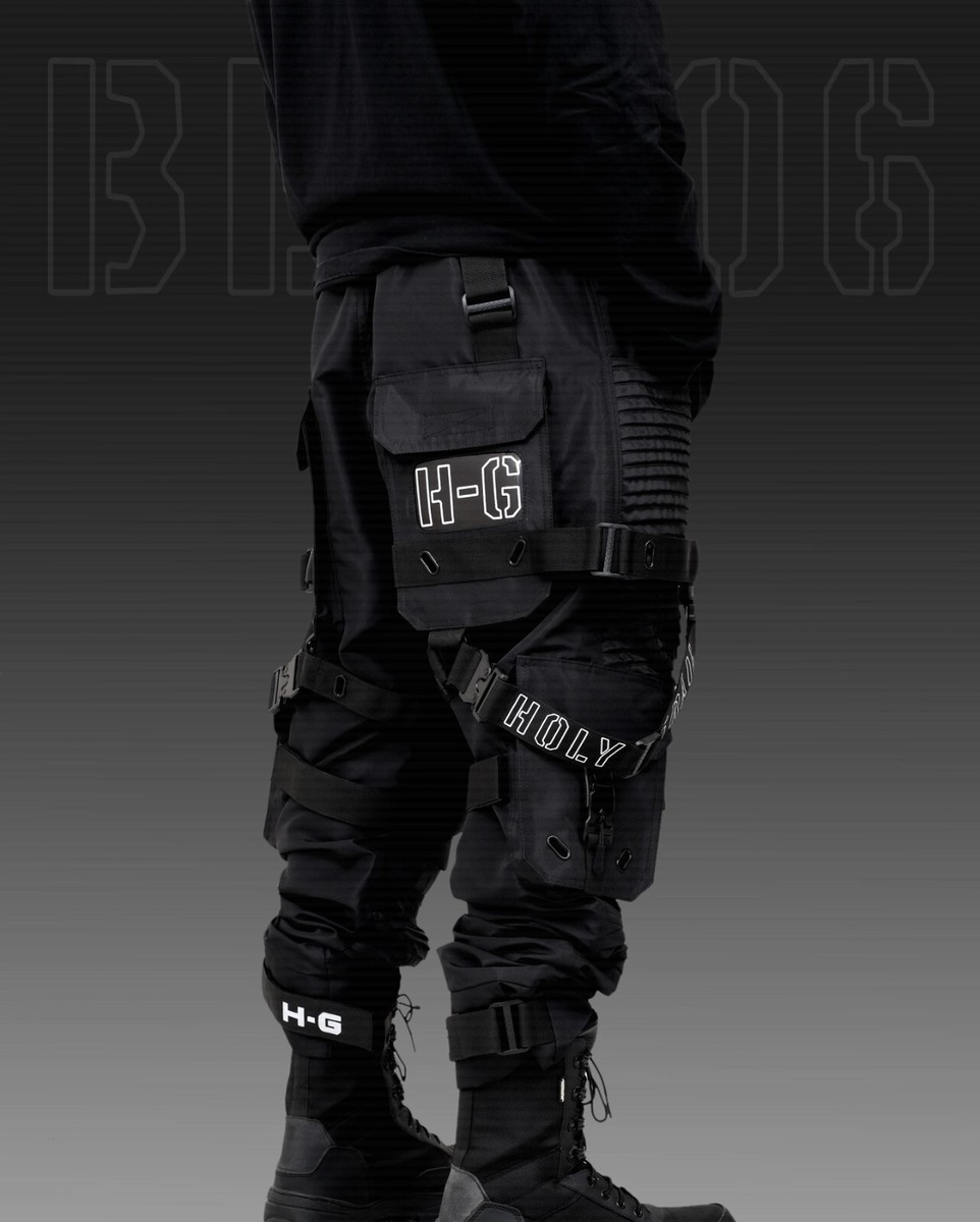 Men's Black Streetwear Techwear Heavy Cargo Trouser Pants