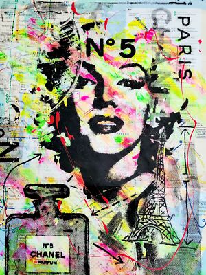 Marilyn Monroe & Chanel No. 5 Acrylic Art on a NYC Subway Map