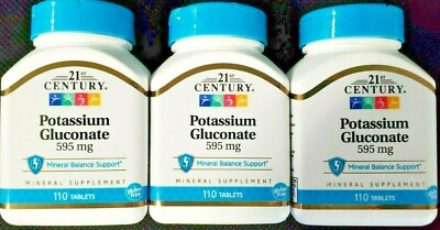 21st Century Potassium Gluconate 595mg Tablets 100ct - 3 Pack - Exp 01-2028