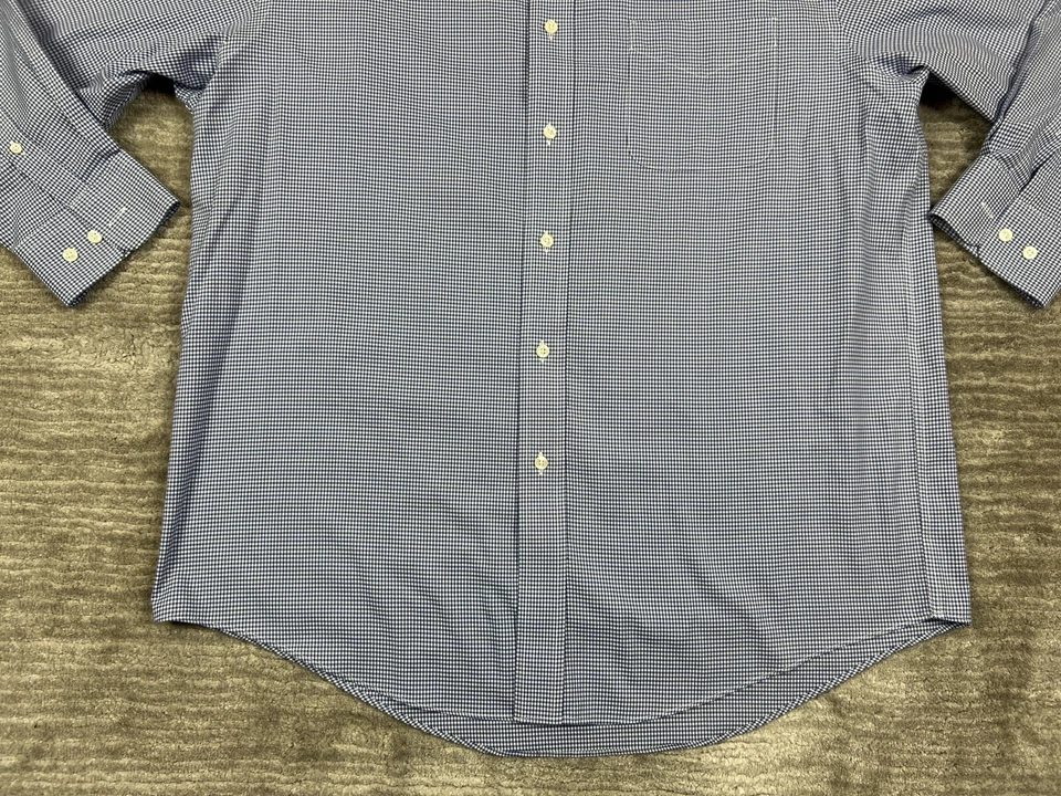 Рубашка мужская Meeting Street 17 32/33 синяя белая клетчатая 80-е 2-слойная саржа хлопок - Изображение 3 из 4