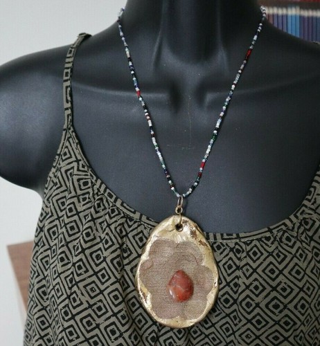 artesano artesanal declaración única collar cuentas de piedra arcilla colgante joyería - Imagen 9 de 74