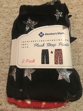 Members Mark Plush Sleep Pants 2-Pack Girls Size 6/6X Red/Black