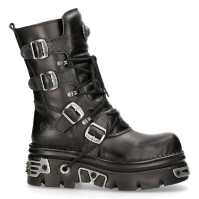 NEWROCK New Rock 373 S4 Metallic High Boots Black Leather Goth Biker Emo