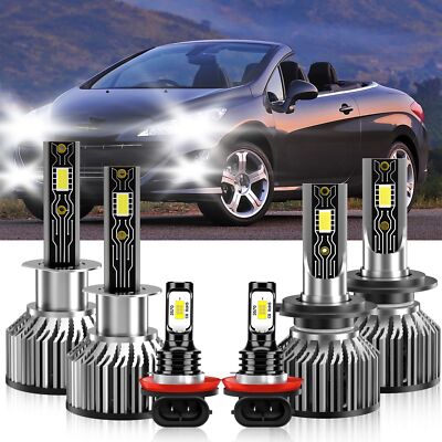 For Peugeot 308 2009-2013 6x LED Headlight combo High Low Beam+ Fog Light Bulbs