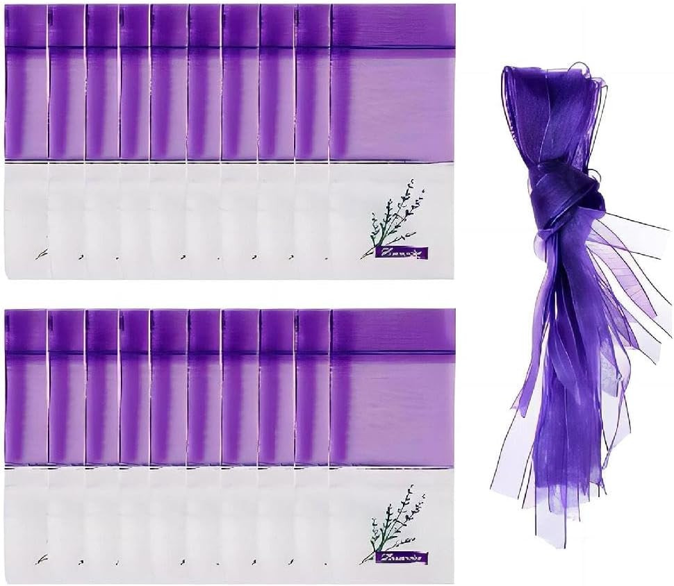 Sacchetti Vuoti per Lavanda Essiccata - 20pz Organza e Cotone per Armadi