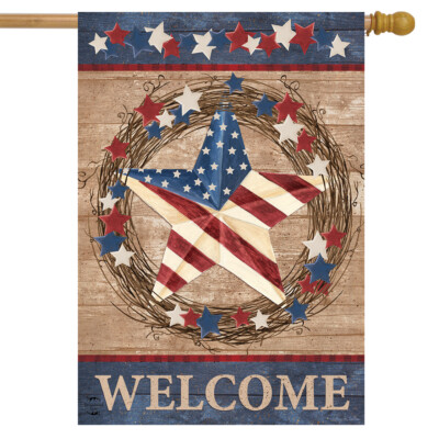 Americana Barnstar Patriotic House Flag Welcome Primitive 28'' x 40''