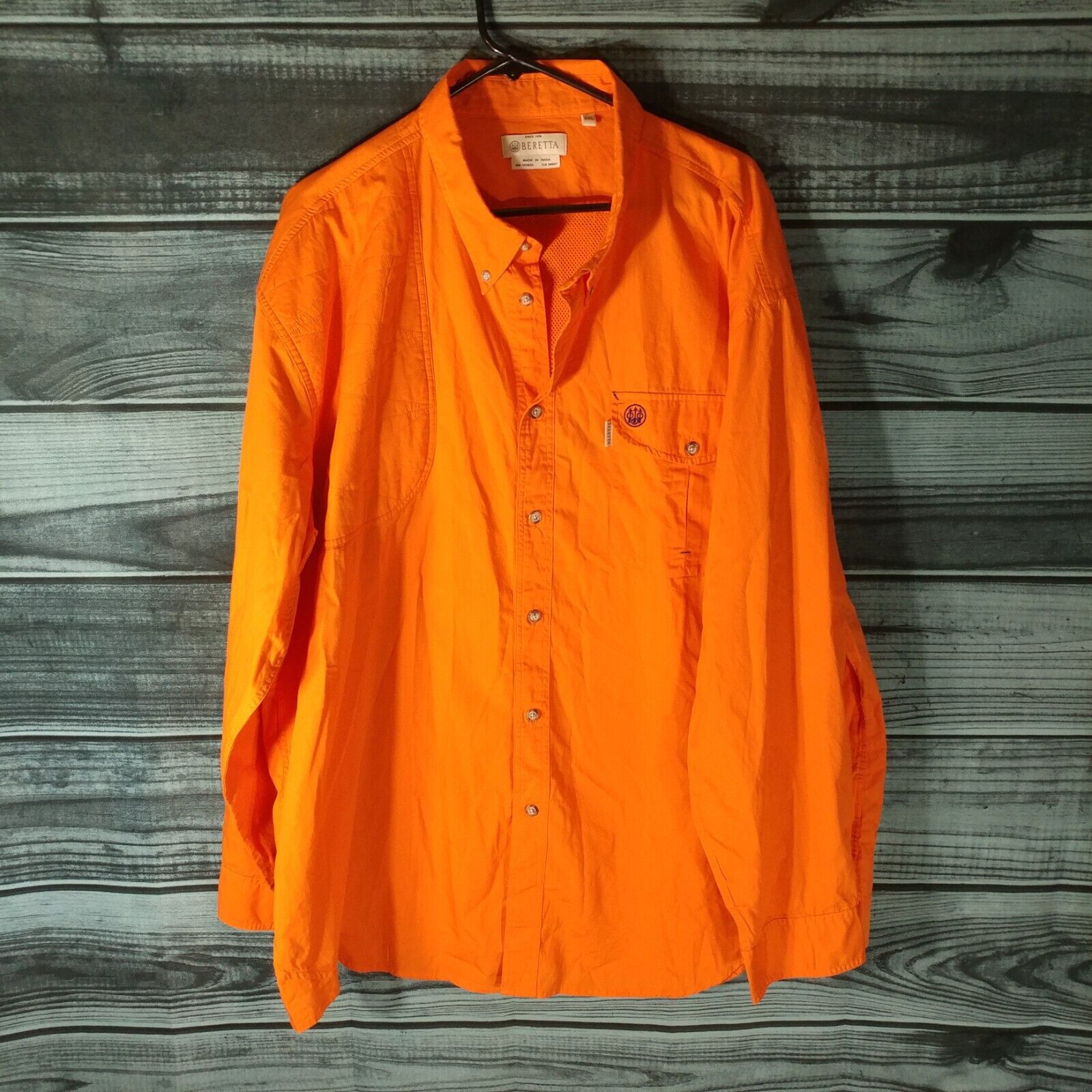 Beretta Mens 3XL Orange Long Sleeve Vented Hunting Fishing Shirt