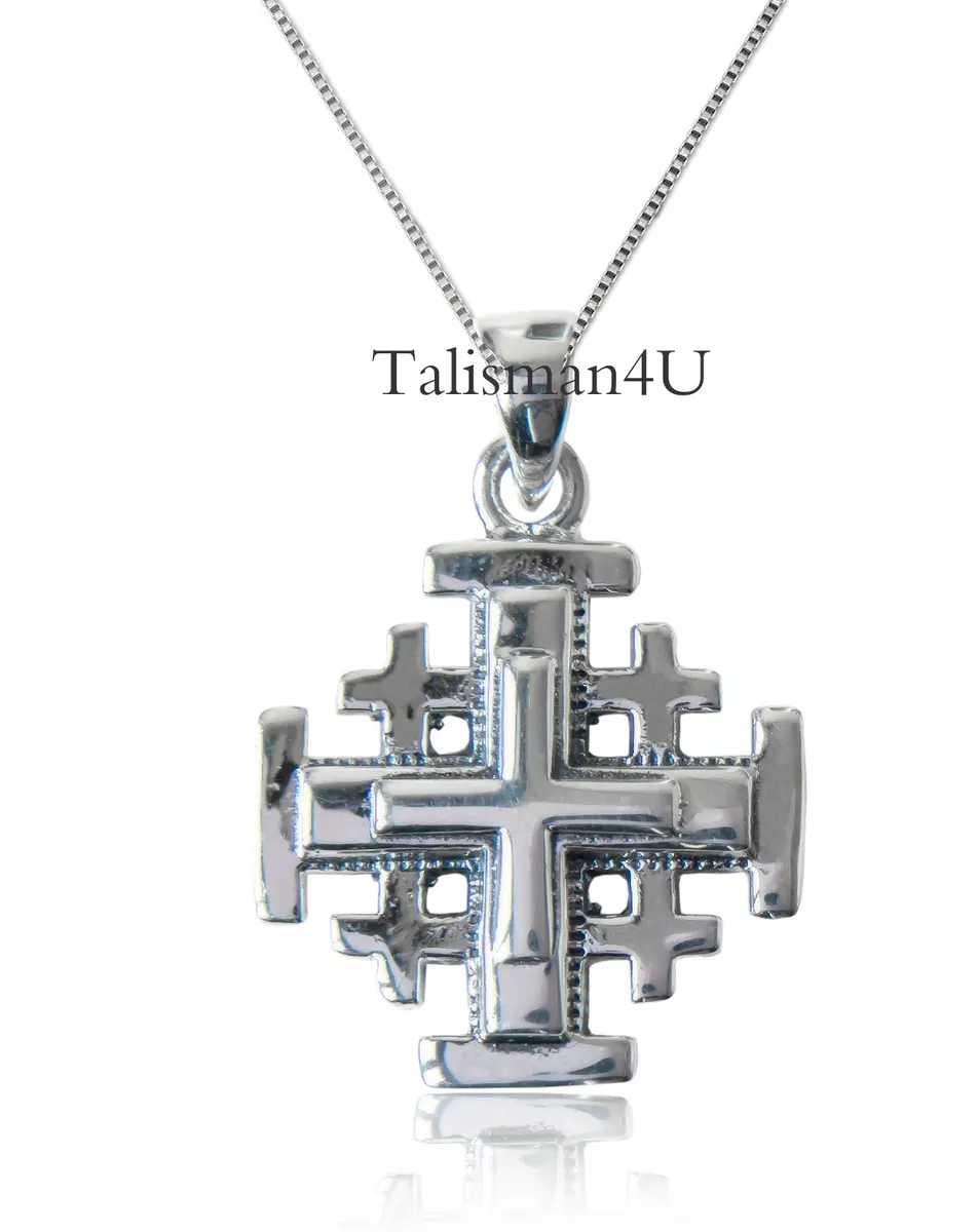 JERUSALEM CROSS Necklace Sterling Silver Men Pendant with 20