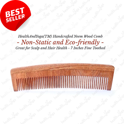 Healthandyoga™ Puretress Handcrafted Neem Wood Comb, 7 Inches, Fine Tooth - Picture 4 of 12
