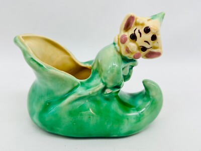 Vintage Green  Elf Pixie  Shoe Planter  Figurine California Pottery Planter 4''